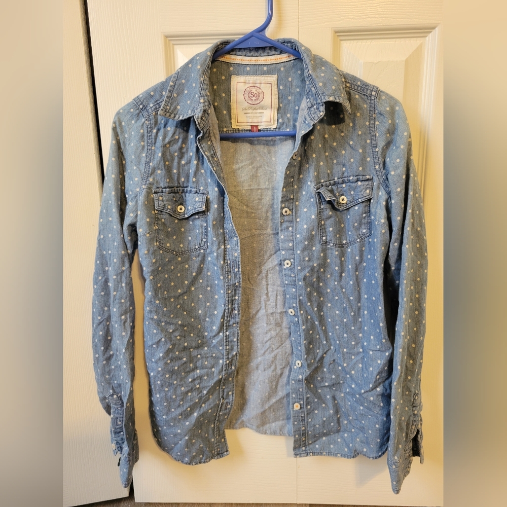 SO Polkadot Denim Collared Shirt